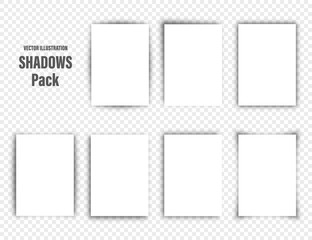 Realistic shadows collection. Page dividers. Shadow from a sheet of A4 paper. Vector illustration.