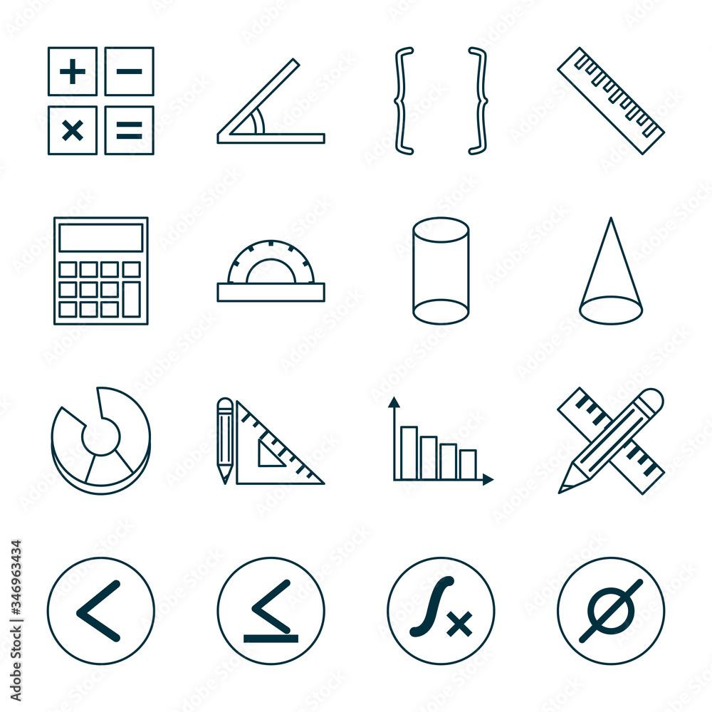 Poster math line style icon set vector design