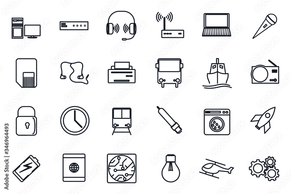 Aufkleber set devices and gadgets icon template for graphic and web design collection. devices pack symbol log