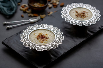 
Phirni, a traditional and delicious indian style milk and rice based creamy dessert, served in special occasions 