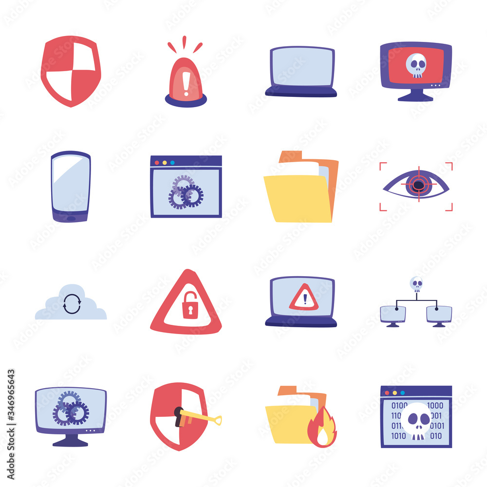 Poster hack information flat style icon set vector design