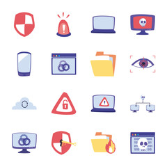 Hack information flat style icon set vector design
