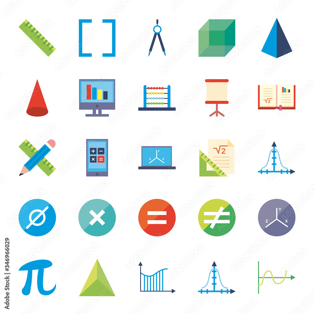 Poster math flat style icon set vector design