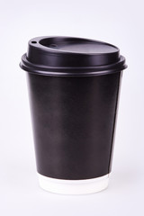 Blank black paper disposable  take away coffee cup isolated on white background