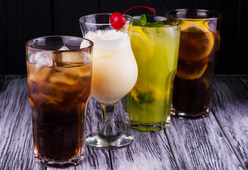 summer drinks, cocktails, mojito, cola, whiskey, bar, alcohol, alcoholic drinks, ice drinks, food, glasses with alcohol, cocktail sex on the beach, cocktail Pina Colada, Pina Colada, sex on the beach