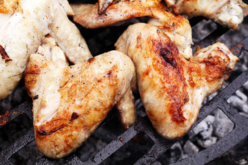 marinated chicken wings grilled, macro, flat lay