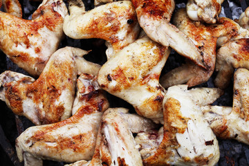 marinated chicken wings grilled, macro, flat lay