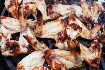 marinated chicken wings grilled, macro, flat lay