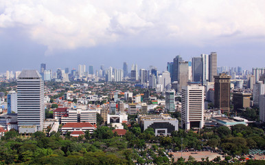 Fototapeta na wymiar Jakarta cityscape with white clouds, Indonesia