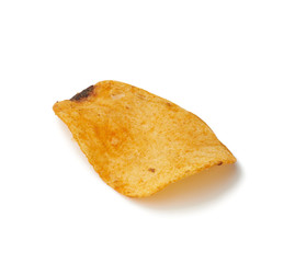 large orange fried potato chips with paprika isolated on a white background