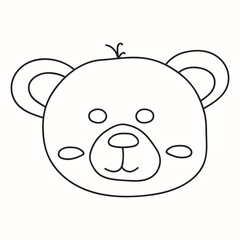 Empty outline of cute doodle bear head isolated on white background. Anti-stress drawing for coloring children and adults. Drawing on a t-shirt, logo or tattoo. Stock vector illustration