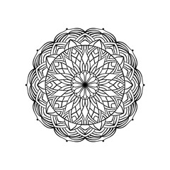 Hand drawn doodle floral mandala. Ethnic round lacy pattern with ornament. Coloring book page element for adults. Vector illustration