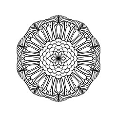 Hand drawn doodle floral mandala. Ethnic round lacy pattern with ornament. Coloring book page element for adults. Vector illustration
