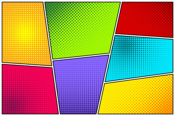 Cartoon comic backgrounds set. Comics book colorful poster with halftone elements. Retro Pop Art style. Vector illustration. © 32 pixels