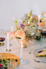 festive table with a floral bouquet