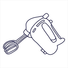 Electric mixer  in doodle style. Hand drawn vector illustration in black ink isolated on white background. 