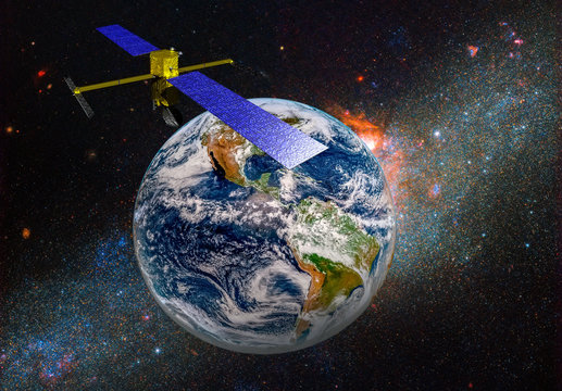 Space satellite orbiting the earth. Elements of this image furnished by NASA.