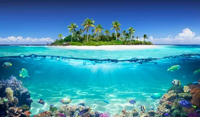 Tropische Insel und Korallenriff - geteilte Ansicht mit Wasserlinie © Romolo Tavani