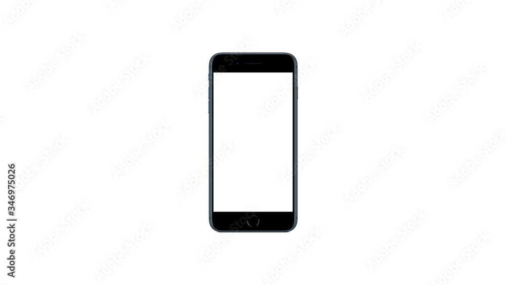 Wall mural mockup expensive modern phone with touch id background with blank white display on white blank backg