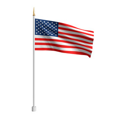 Realistic American Flag. Waving flag of the USA. 3D advertising textile vector flags. Template for products, advertizing, web banners, leaflets, certificates and postcards. Vector illustration