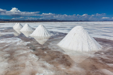 Salt mining at salt flats bolivian altiplano

