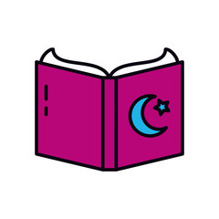 EID mubarak concept, open holy quran icon, line and fill style