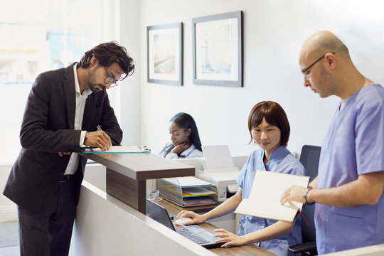 Reception desk of a dental practice