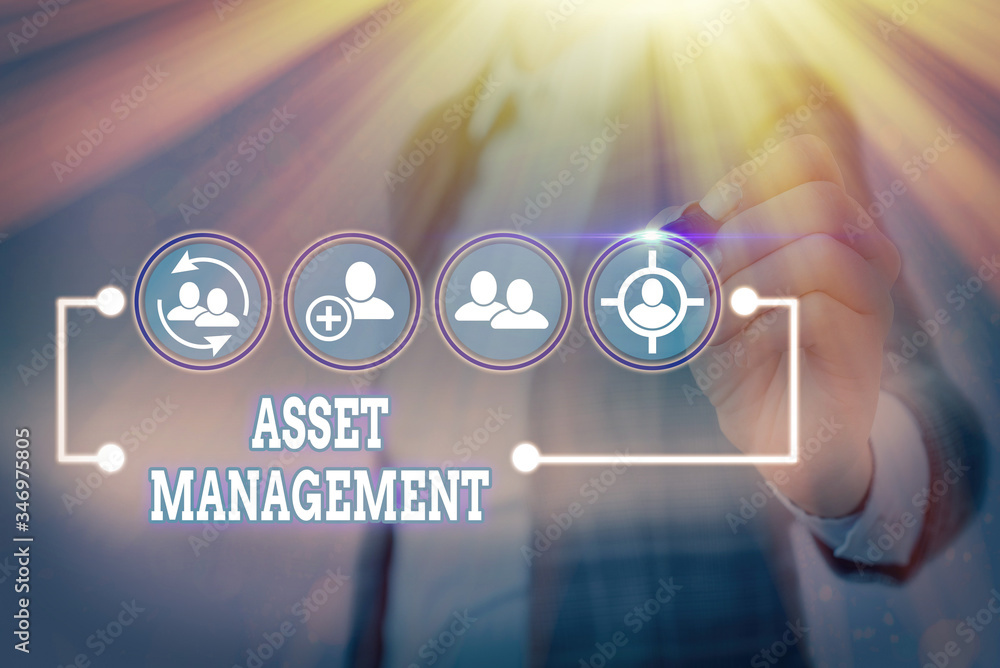 Poster writing note showing asset management. business concept for systematic process of operating and disp
