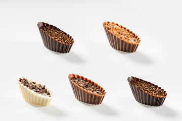 wariable chocolate pralines isolated on white background