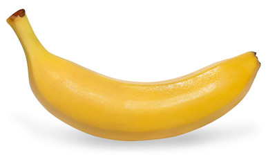 one yellow tasty banana on a white background for your menu design or store advertisement © Sensey3242