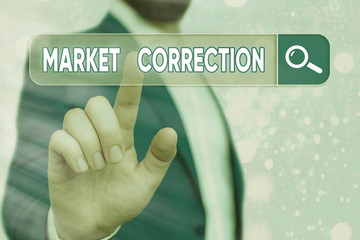Text sign showing Market Correction. Business photo showcasing When prices fall 10 percent from the 52 week high