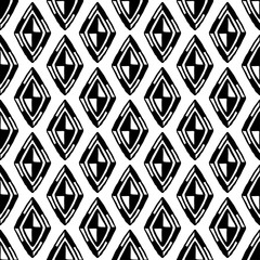 Black ink rhombuses isolated on white background. Seamless pattern. Hand drawn vector graphic illustration. Texture.