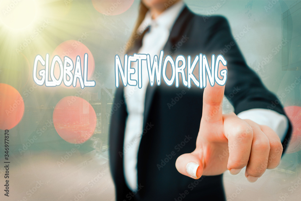 Poster writing note showing global networking. business concept for communication network which spans the e