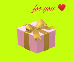 gift box with ribbon and red heart FOR YOU