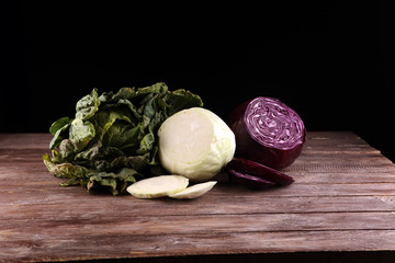 Three fresh organic cabbage heads. Antioxidant balanced diet eating with fresh red cabbage, white...