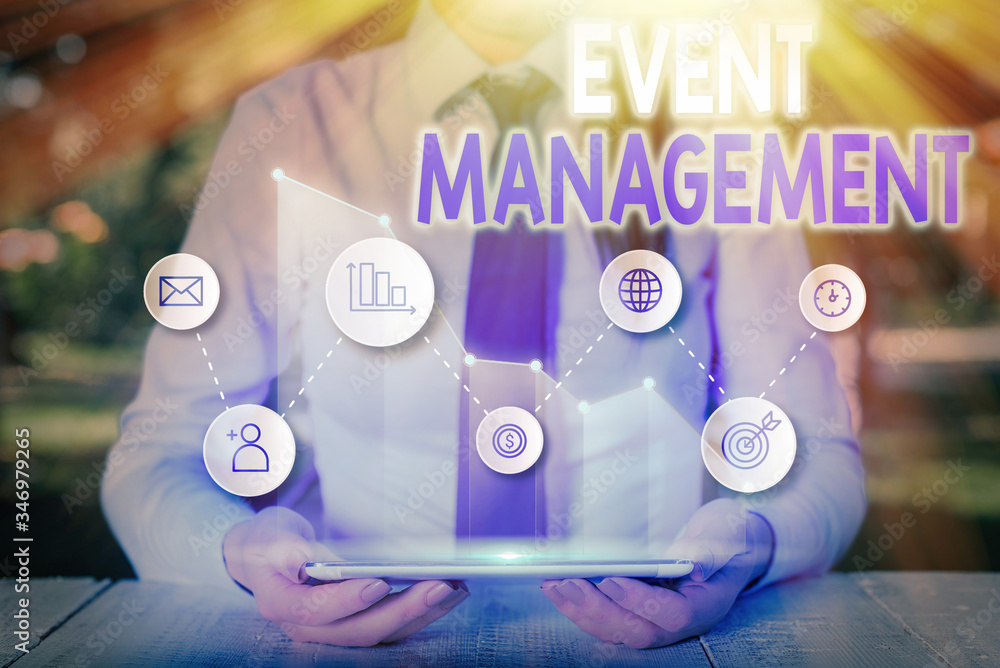Poster conceptual hand writing showing event management. concept meaning creation and development of large 