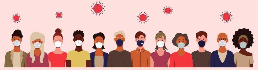 people of different sex and age in medical masks