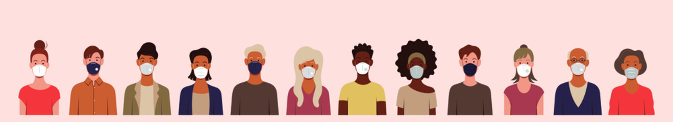 people of different sex and age in medical masks