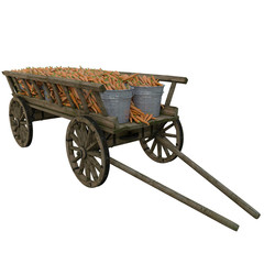 harvest of carrots in a wooden cart