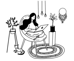 Working at home, coworking space, concept illustration. Vector flat style illustration