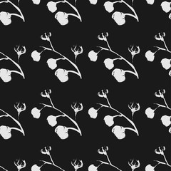 Black white is a seamless pattern. Monochrome pattern consists of flowers and leaves drawn by hand brush. A beautiful repetitive pattern of plants and flowers. Vector eps illustration.
