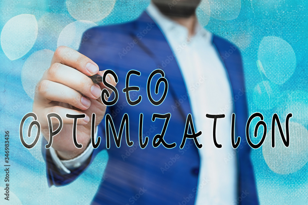 Poster handwriting text seo optimization. conceptual photo process of affecting online visibility of websit