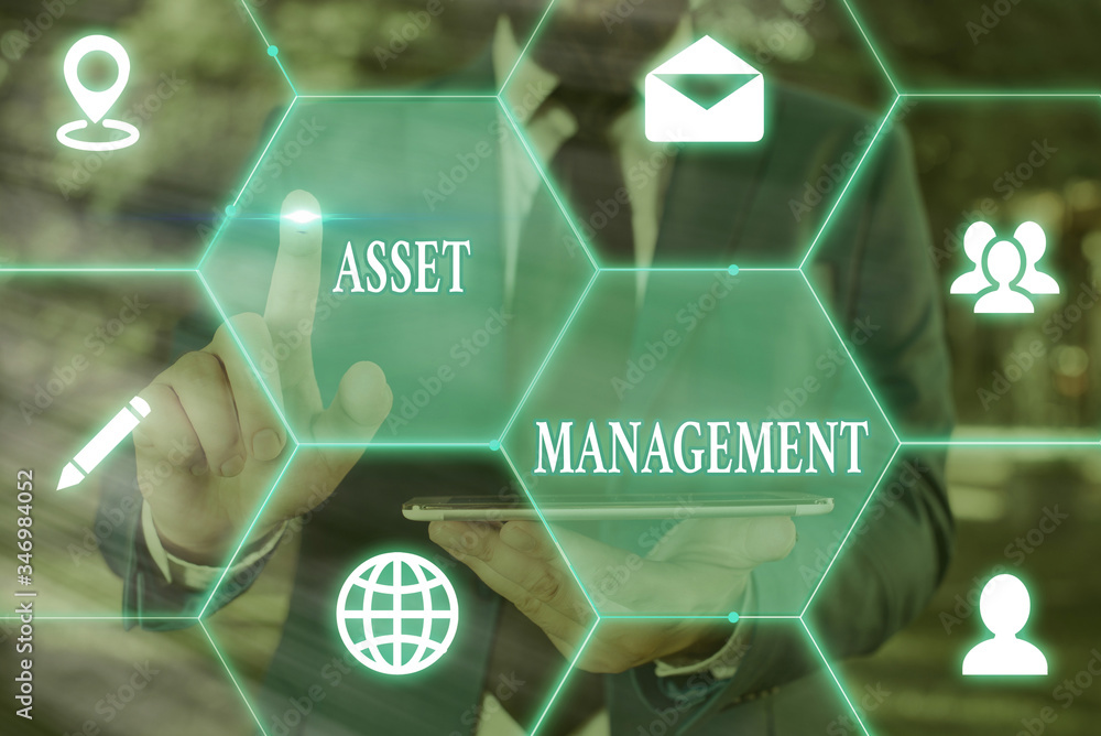 Poster writing note showing asset management. business concept for systematic process of operating and disp