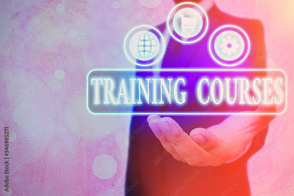 Aufkleber text sign showing training courses. business photo text is series of lessons or lectures teaching sk