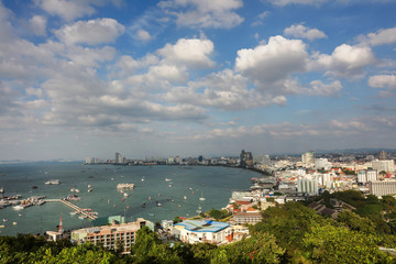 Naklejka na ściany i meble Panoramic view of Pattaya viewpoint , View point of Pattay city in Chonburi with Clould sky ,Thailand