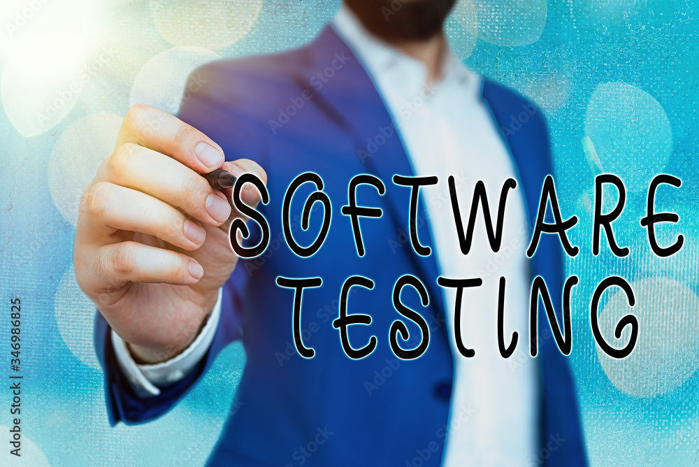 Poster handwriting text software testing. conceptual photo investigation provide information about the qual