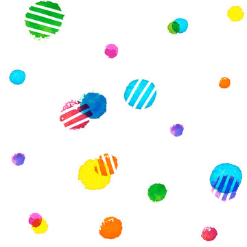 Colorful confetti seamless pattern isolated on white background. Made from watercolor hand-painted elements.