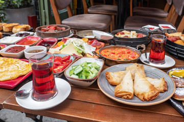 Delicious traditional turkish breakfast on the table