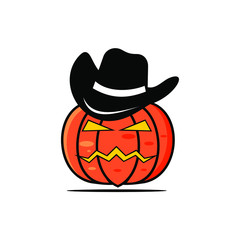 halloween pumpkin with hat vector logo design