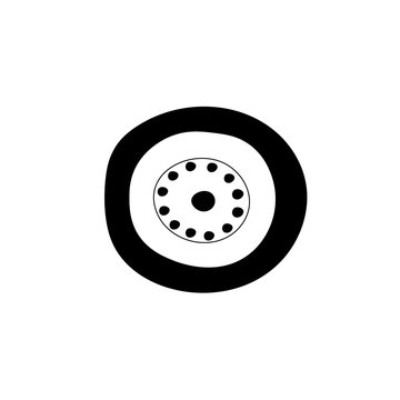 recommend clip art: Big round shape titanic range with grooves on white backdrop. Freehand line black ink hand drawn logo sketchy in art retro scribble style pen on paper. h space for text on road. Doodle illustration